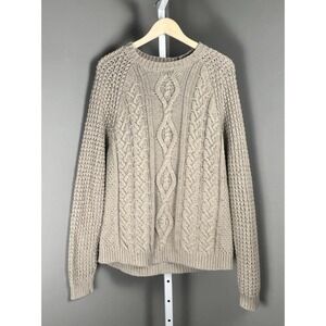 Lucky Brand Fisherman Cable Knit Pull on Sweater in Taupe SZ L Cotton Blend